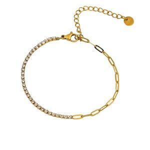 Gold PVD Coated Stainless Steel Half Tennis Paperclip Chain Bracelet ✨
